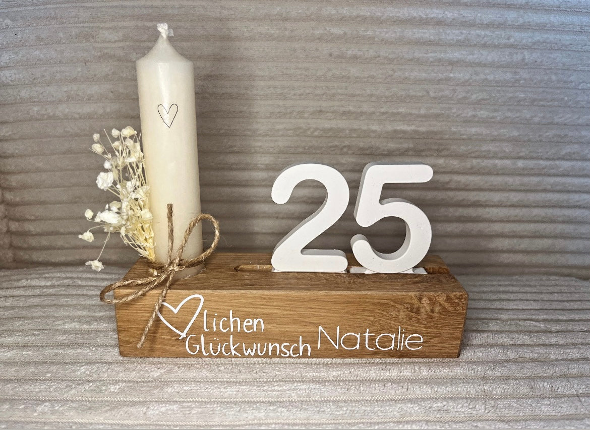Kerzenhalter mit Zahl personalisierbar