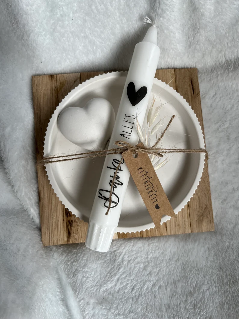 Geschenkset "Danke für alles!" | Kerze mit Kerzenteller | Herz