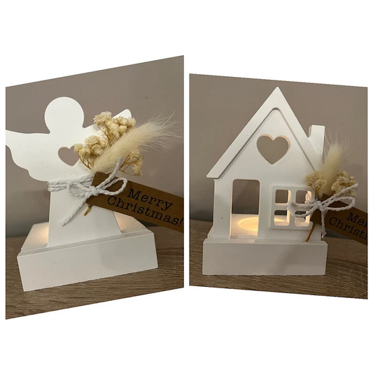Geschenkset | Weihnachten | Teelicht | Teelichthalter | Engel/Haus