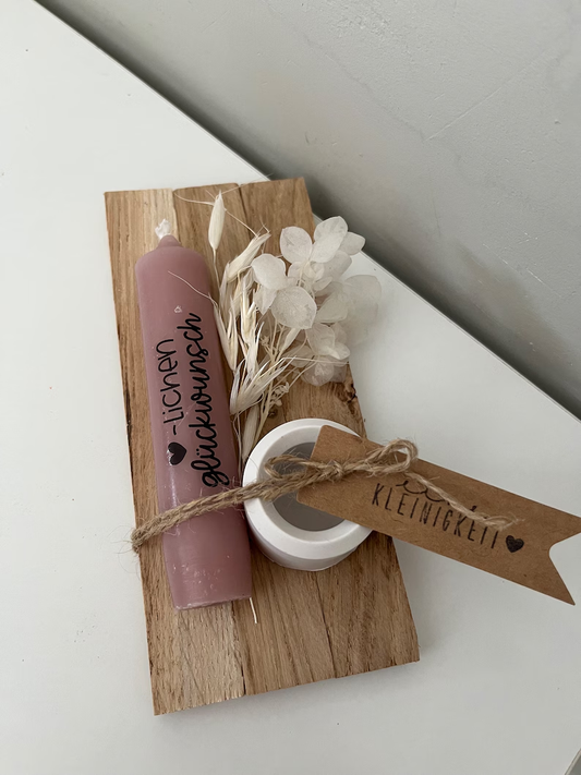 Geschenkset "Herzlichen Glückwunsch" | Kerze mit Kerzenhalter | Geburtstag