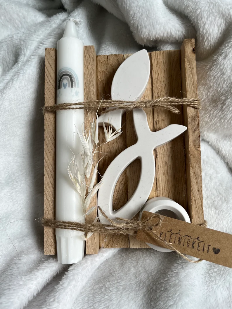 Geschenkset "Regenbogen" | Kerze mit Fischen | Taufe | Konfirmation