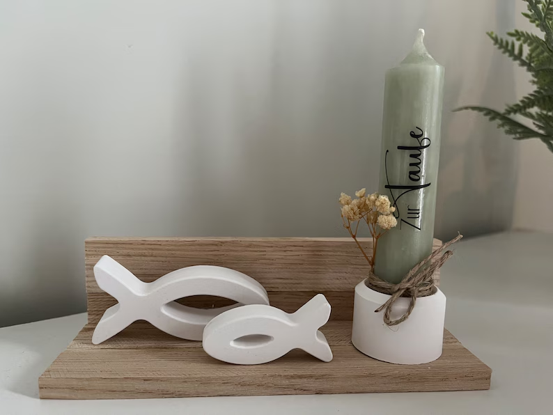 Geschenkset zur Taufe | Kerze mit Fischen | Taufe